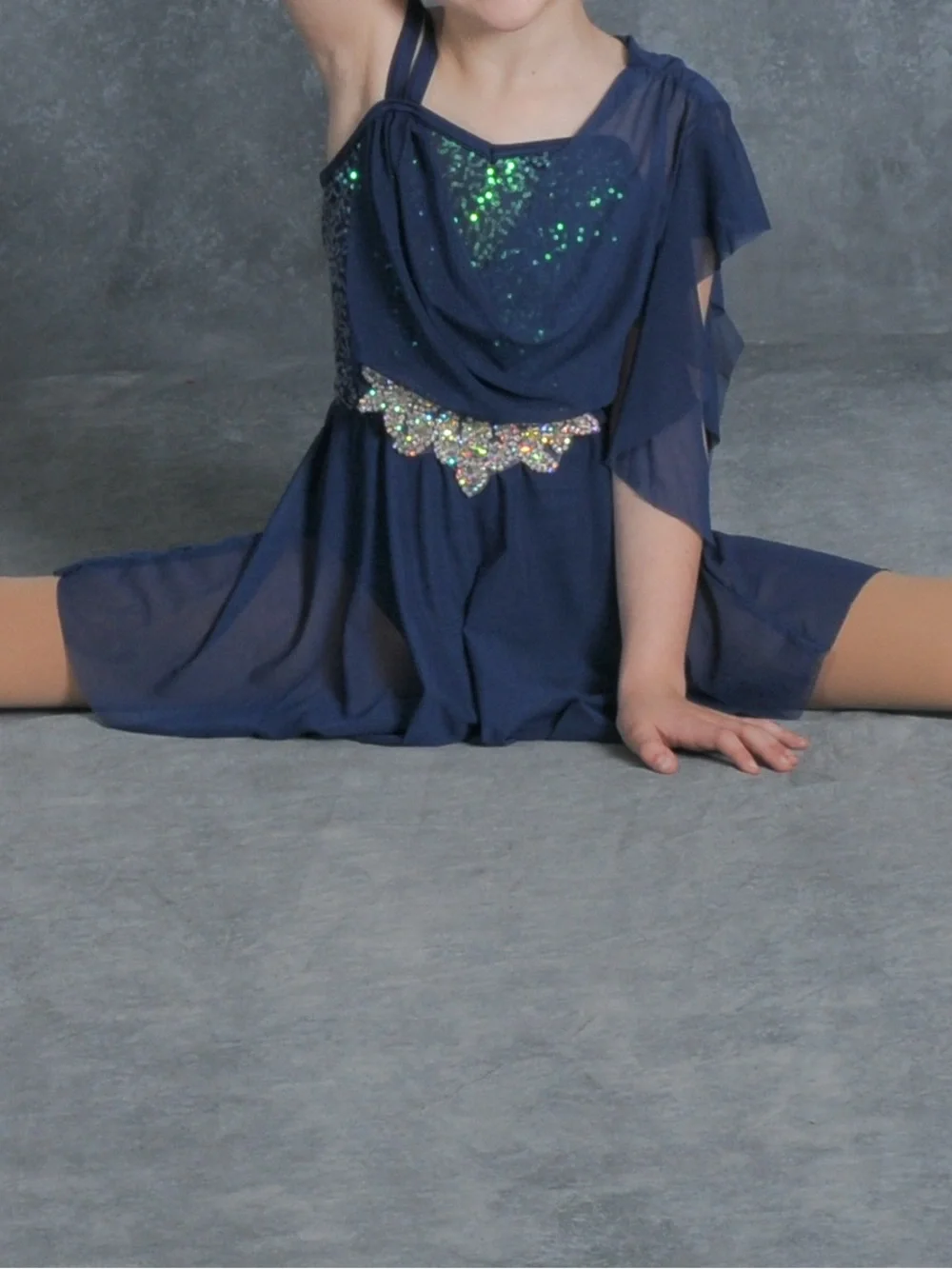Weissman’s Girls’ Navy Blue Lyrical Dance Costume with Sparkle Accents